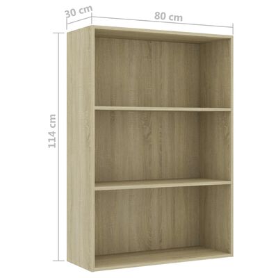 vidaXL 3-Tier Book Cabinet Sonoma Oak 80x30x114 cm Engineered Wood