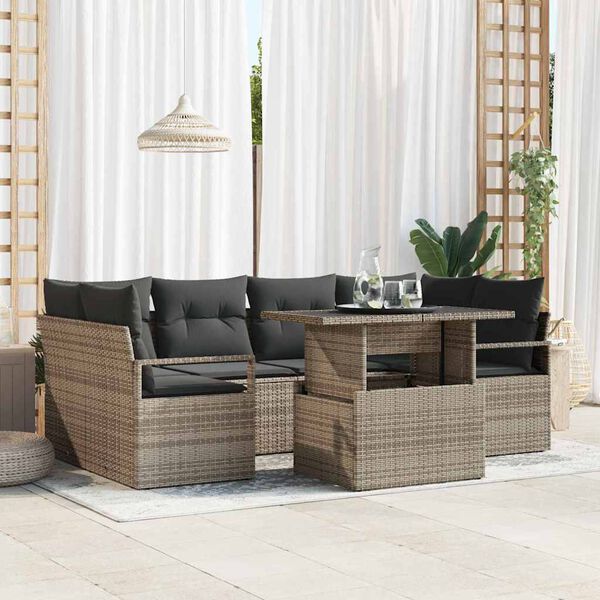 vidaXL Garden Sofa Set with Storage 7 pcs Grey Poly rattan