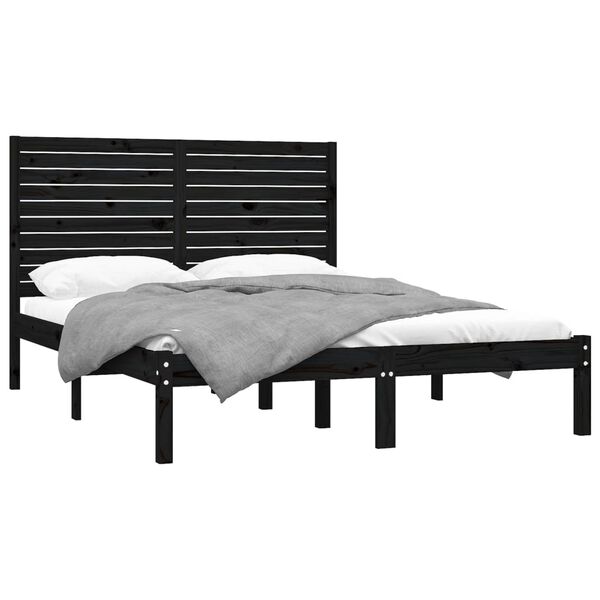 vidaXL Bed Frame without Mattress Black 150x200 cm King Size Solid Wood