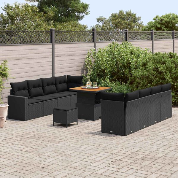 vidaXL Garden Sofa Set Height-Adjustable 11 pcs Black Poly Rattan