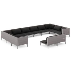 vidaXL 12 Piece Garden Lounge Set with Cushions Poly Rattan Dark Grey