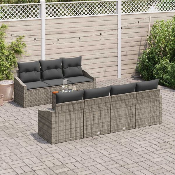 vidaXL Garden Sofa Set with Cushion 8 pcs Grey Poly Rattan