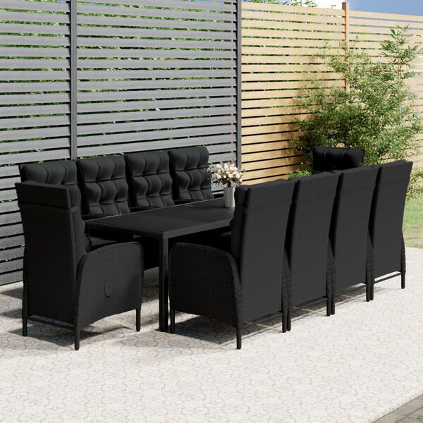 vidaXL 11 Piece Garden Dining Set Poly Rattan Black