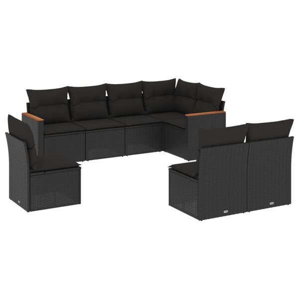 vidaXL 8 Piece Garden Sofa Set with Cushions Black Poly Rattan