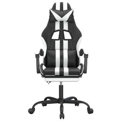 vidaXL Swivel Gaming Chair with Footrest Black&White Faux Leather
