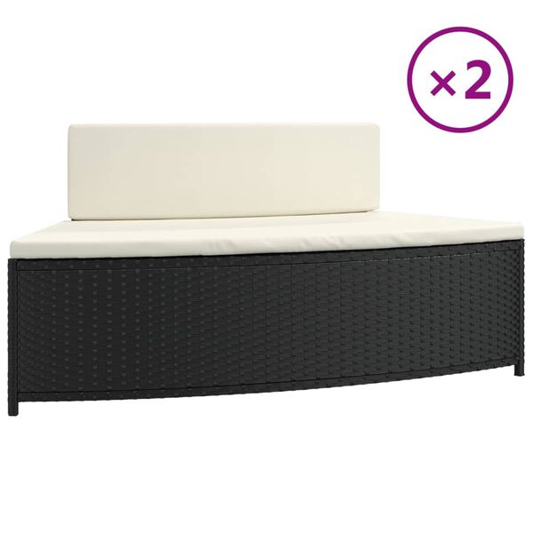 vidaXL Spa Benches with Cushions 2 pcs Black Poly Rattan