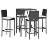 vidaXL 5 Piece Outdoor Bar Set with Cushions Black Poly Rattan