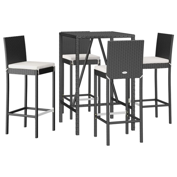vidaXL 5 Piece Outdoor Bar Set with Cushions Black Poly Rattan