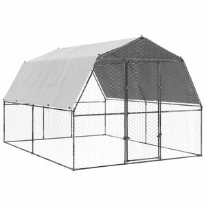 vidaXL Chicken Cage with Roof and Door Silver Galvanised Steel