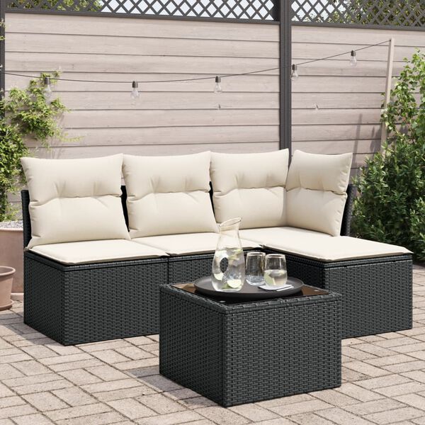 vidaXL 5 Piece Garden Sofa Set with Cushions Black Poly Rattan