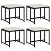 vidaXL Garden Stools with Cushions 4 pcs Black Poly Rattan