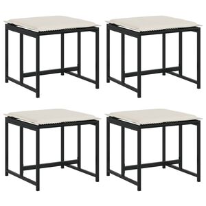 vidaXL Garden Stools with Cushions 4 pcs Black Poly Rattan