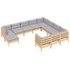vidaXL 11 Piece Garden Lounge Set with Grey Cushions Pinewood
