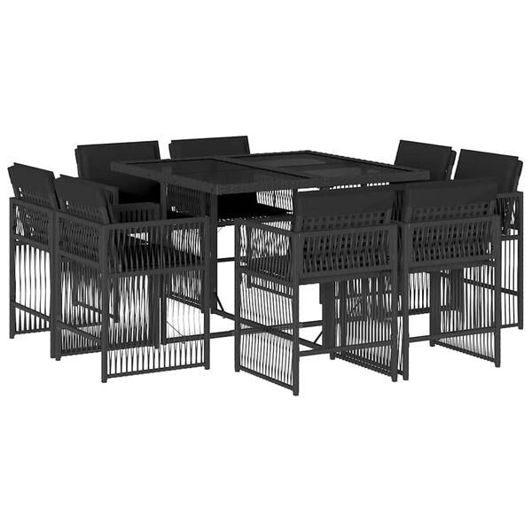 vidaXL 9 Piece Garden Dining Set with Cushions Black Poly Rattan