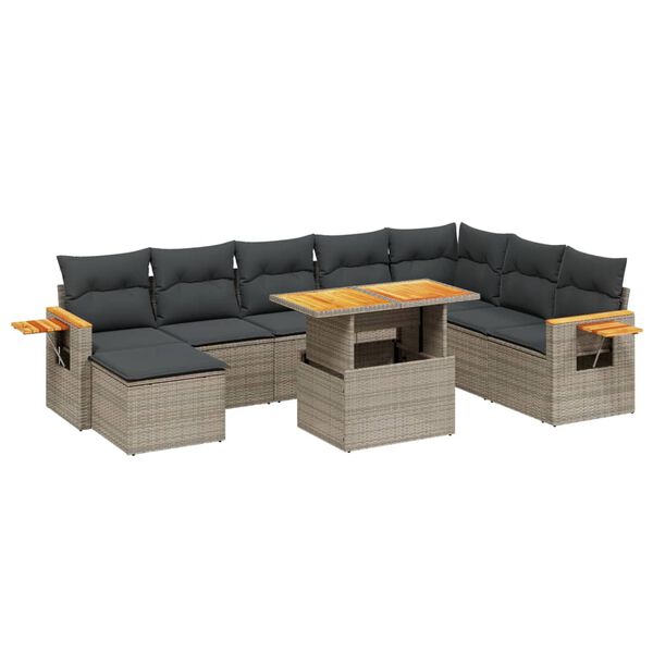 vidaXL 9 Piece Garden Sofa Set with Cushions Grey Poly Rattan