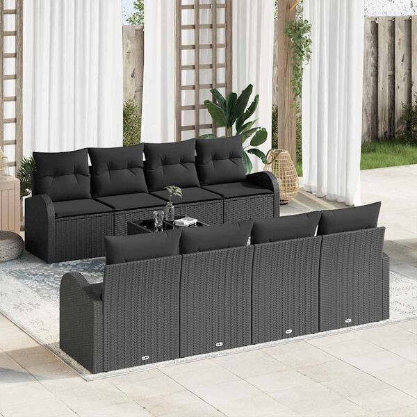 vidaXL Garden Sofa Set with Storage 9 pcs Black Poly Rattan