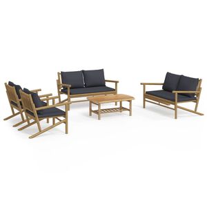 vidaXL 5 Piece Garden Lounge Set with Dark Grey Cushions Bamboo