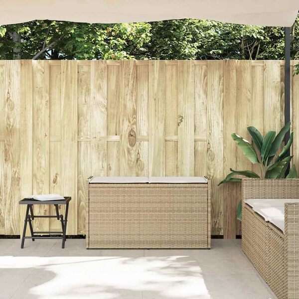 vidaXL Outdoor Storage Bench with Cushion Beige 100 cm Poly Rattan