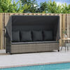 vidaXL Sun Lounger with Canopy and Cushions Grey Poly Rattan