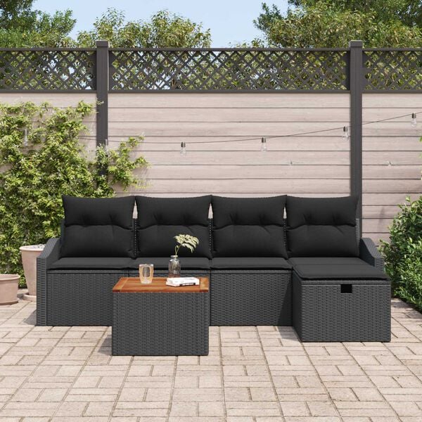 vidaXL Garden Sofa Set with Cushion 6 pcs Black Poly rattan