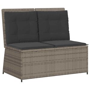 vidaXL Reclining Garden Bench with Cushions Grey Poly Rattan