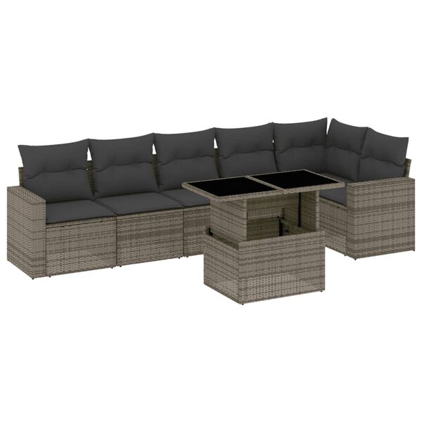 vidaXL 7 Piece Garden Sofa Set with Cushions Grey Poly Rattan