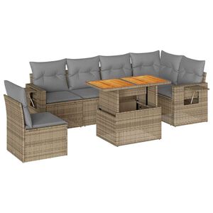 vidaXL 7 Piece Garden Sofa Set with Cushions Beige Poly Rattan