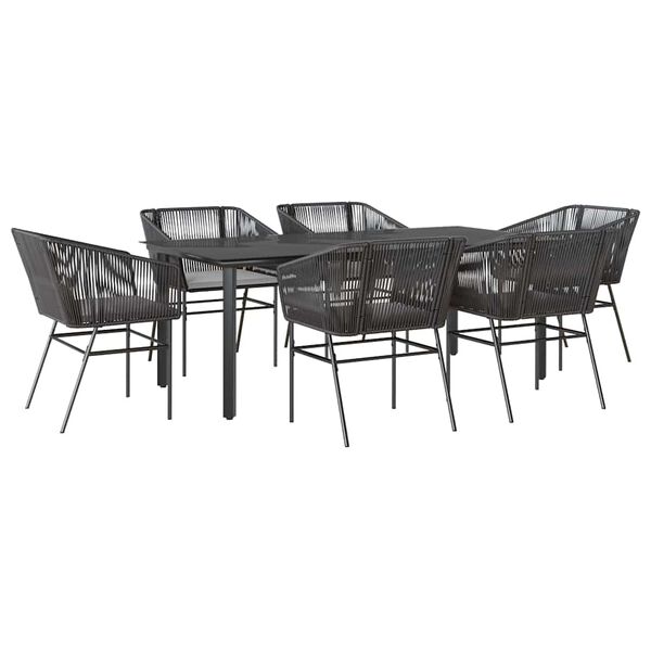 vidaXL 7 Piece Garden Dining Set with Cushions Black Poly Rattan Glass