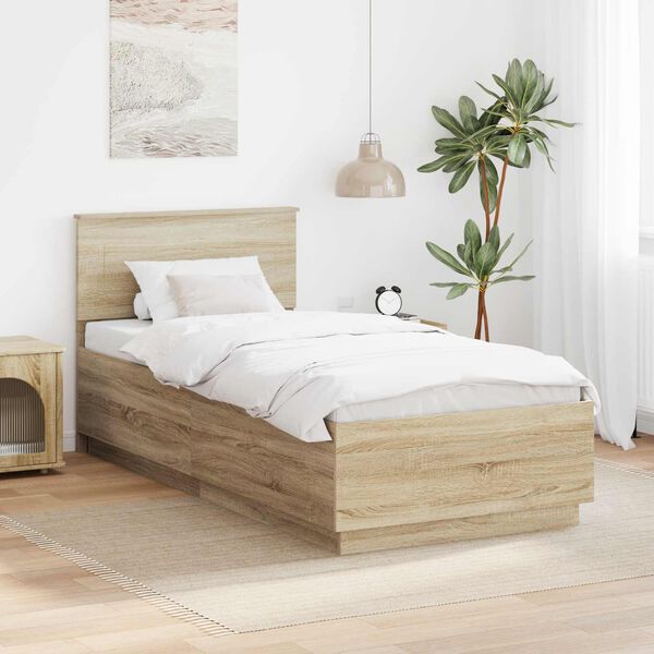 vidaXL Bed Frame with Headboard Sonoma Oak 90 x 190 cm Engineered Wood