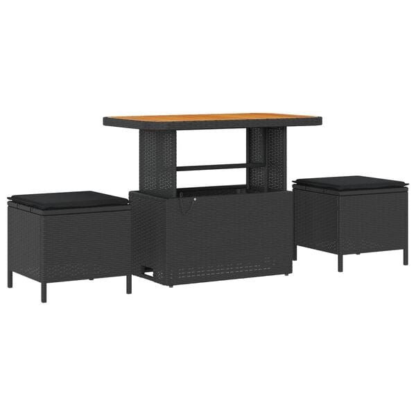 vidaXL Garden Sofa Set with Cushion 9 pcs Black Poly Rattan