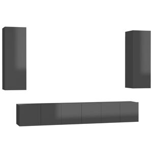 vidaXL 5 Piece TV Cabinet Set High Gloss Grey Engineered Wood