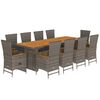 vidaXL 11 Piece Garden Dining Set with Cushions Grey Poly Rattan