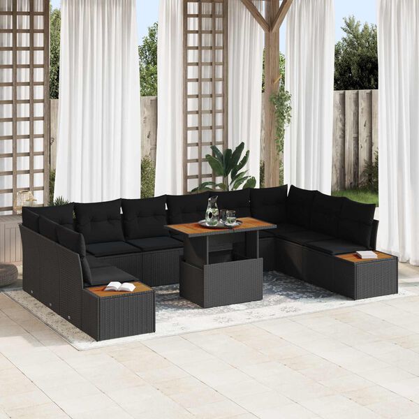 vidaXL Garden Sofa Set with Storage 11 pcs Black Poly rattan