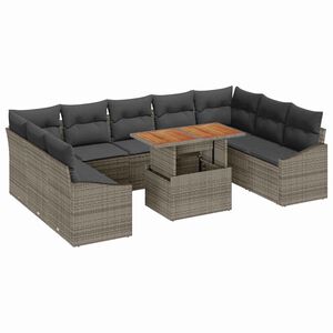 vidaXL Garden Sofa Set with Storage 10 pcs Grey Poly rattan