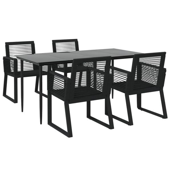 vidaXL 5 Piece Garden Dining Set Black PVC Rattan