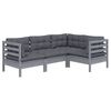 vidaXL 4 Piece Garden Lounge Set with Cushions Grey Pinewood