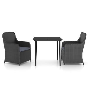 vidaXL 3 Piece Garden Dining Set with Cushions Black