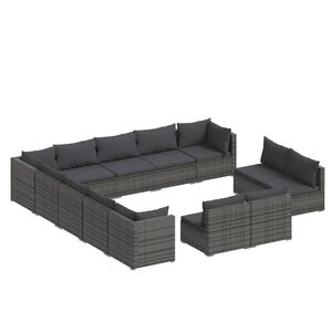 vidaXL 13 Piece Garden Lounge Set with Cushions Grey Poly Rattan