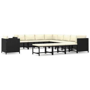 vidaXL 12 Piece Garden Lounge Set with Cushions Poly Rattan Black
