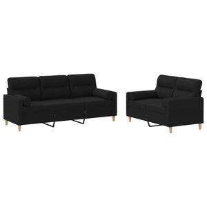 vidaXL 2 Piece Sofa Set with Pillows Black Fabric
