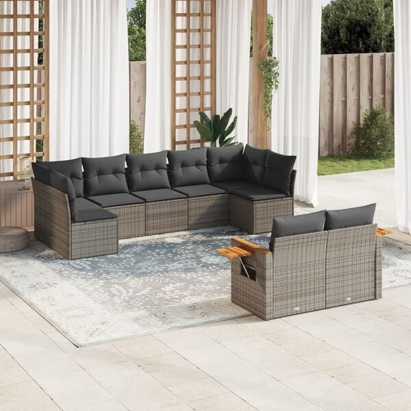 vidaXL 9 Piece Garden Sofa Set with Cushions Grey Poly Rattan