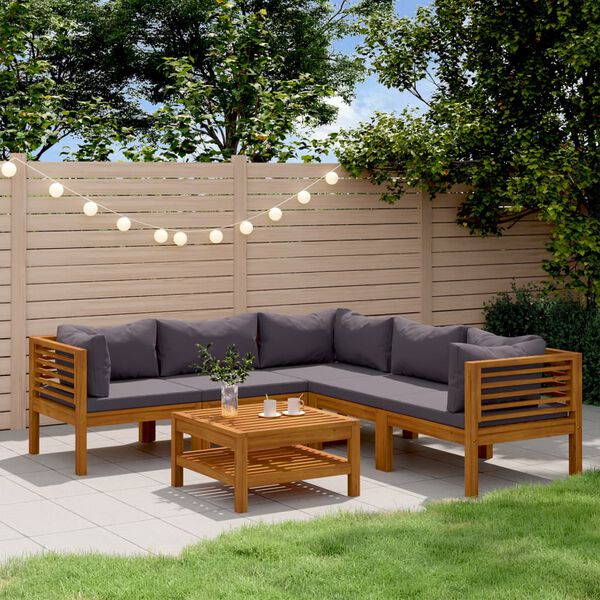 vidaXL 6 Piece Garden Lounge Set with Cushion Solid Acacia Wood