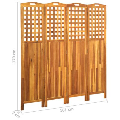 vidaXL 4-Panel Room Divider 161x2x170 cm Solid Acacia Wood