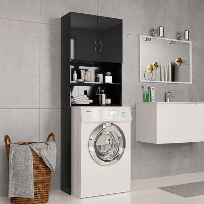 vidaXL Washing Machine Cabinet High Gloss Black 64x25.5x190 cm