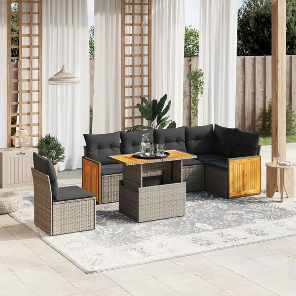 vidaXL 7 Piece Garden Sofa Set with Cushions Grey Poly Rattan