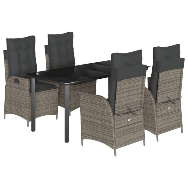 vidaXL 5 Piece Garden Dining Set with Cushions Grey Poly Rattan