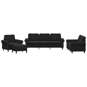 vidaXL 4 Piece Sofa Set with Cushions Black Velvet