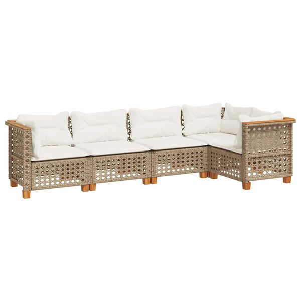 vidaXL 5 Piece Garden Sofa Set with Cushions Beige Poly Rattan