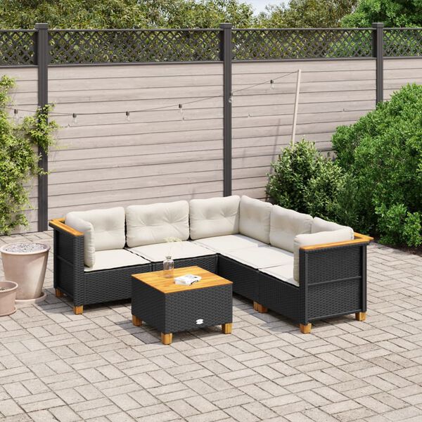 vidaXL 6 Piece Garden Sofa Set with Cushions Black Poly Rattan