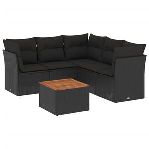 vidaXL 6 Piece Garden Sofa Set with Cushions Black Poly Rattan